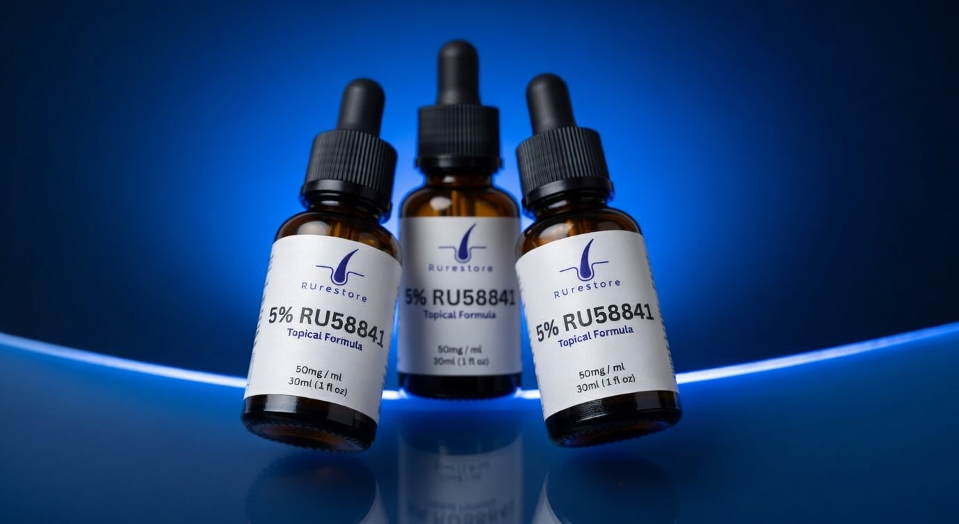 3 bottles of RuRestore 5% RU58841 Topical Formula 30ml hair loss treatment with droppers